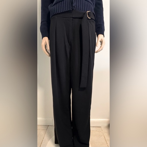 H&M Pants - Black Wide Leg Pants Womens High Waisted Belted Trousers Gold Buckle Workwear